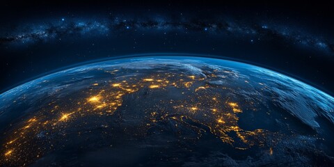 Aerial View of West and Central Europe Illuminated at Night