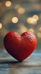 Fototapeta premium Sparkling Red Heart Glitter Against Blurred Bokeh Background
