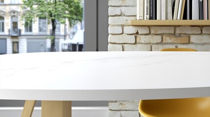 Clean Oval Table Mockup: Brightly Lit Studio Photo, Modern Interior Setting. AI Generated