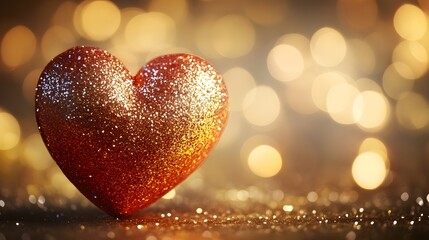 Fototapeta premium Sparkling Heart Shaped Ornament Against Blurred Bokeh Backdrop for Romantic Valentine s Day