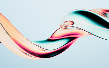 Abstract colorful curve glass background, 3d rendering.