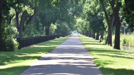 Fototapeta premium Serene Tree-Lined Path Beside a Canal
