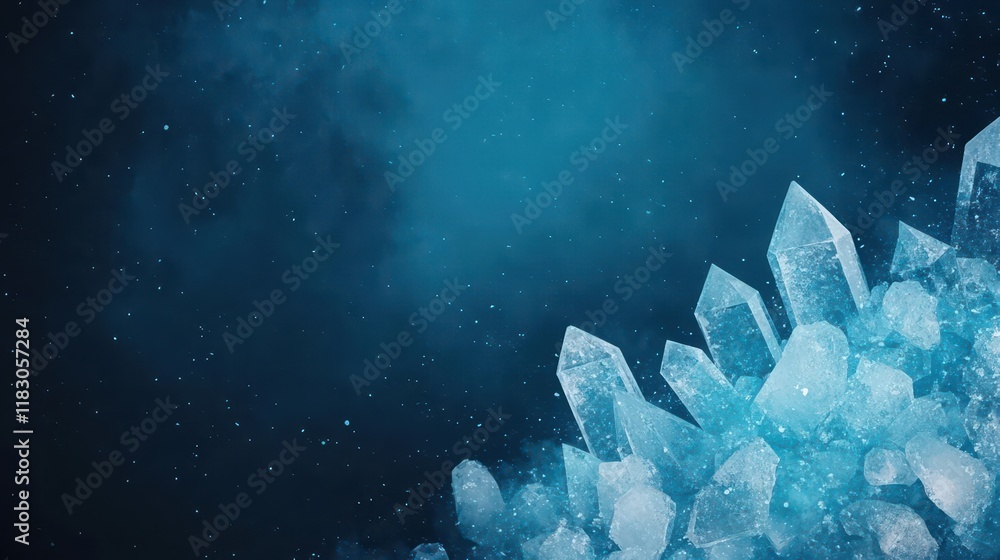 Poster intricate ice crystals forming beautiful patterns on a dark background evoking a sense of winter's c