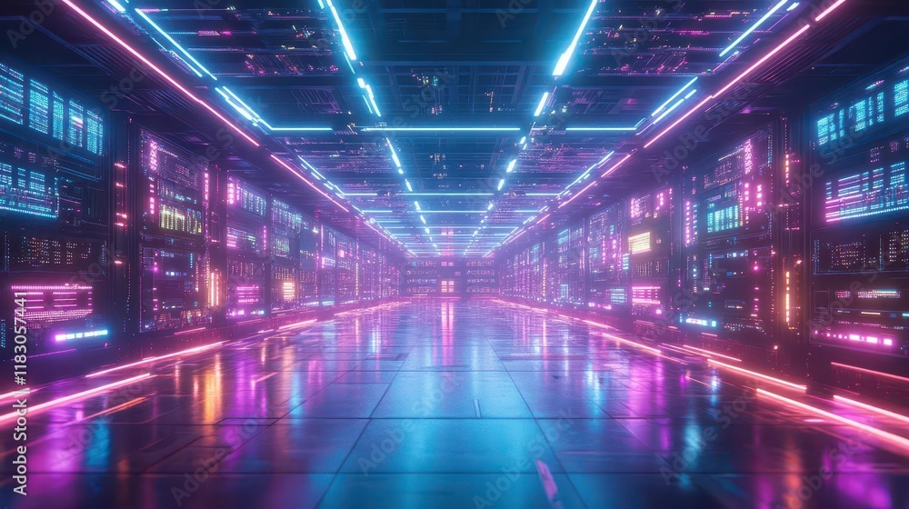 Aufkleber mysterious dark corridor illuminated by vibrant neon lights creating an intriguing futuristic atmosp