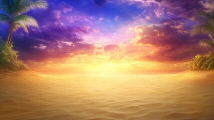 Obraz premium Serene Tropical Sunset Beach Paradise Scene