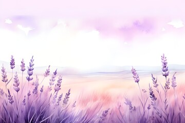 Naklejka premium Watercolor Painting of Lavender flowers, invitation card, With copy space for text, minimal , HD, poster art print card, Nature floral Banner