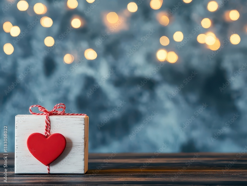 Aufkleber charming small wooden block featuring a bright red heart symbolizing love and affection set against 