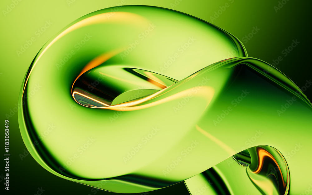 Poster abstract green gradient glass background with smooth transitions of color, 3d rendering.
