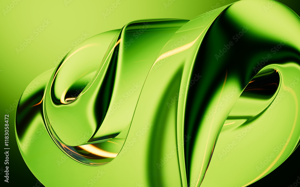 Poster abstract green gradient glass background with smooth transitions of color, 3d rendering.