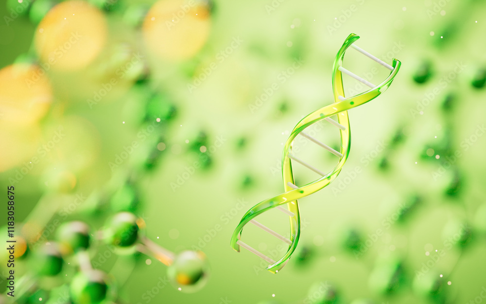 Poster dna structure with molecular background, 3d rendering.