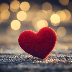 Fototapeta premium Glowing Red Heart Illuminating Romantic Bokeh Background for Valentine s Day