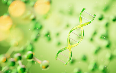 DNA structure with molecular background, 3d rendering.