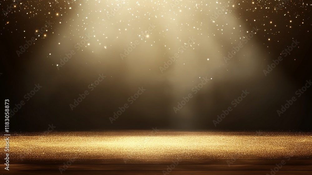 Poster soft golden sparkling lights creating a magical atmosphere with dark background for events, presenta