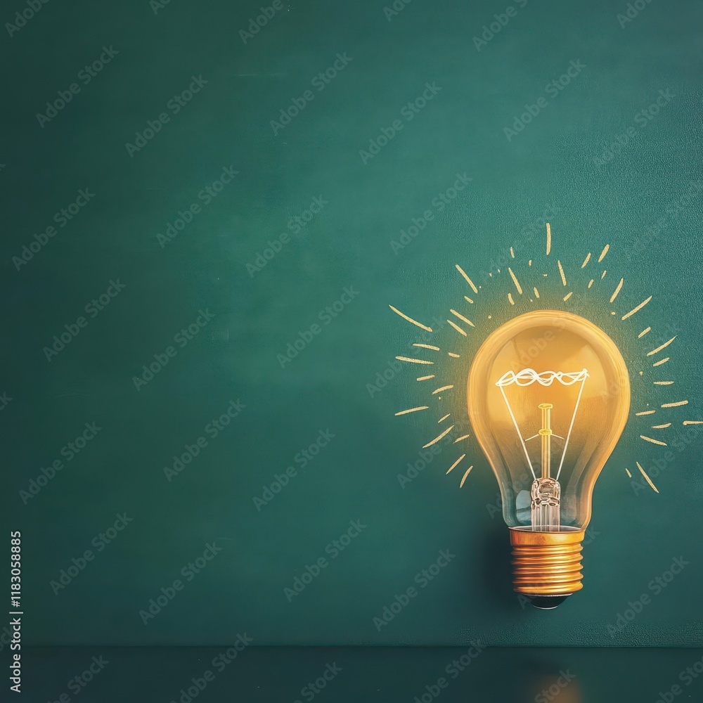 Poster illuminating light bulb against vibrant green background casting soft glow while symbolizing innovat