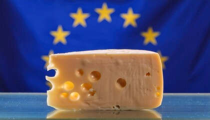 Delicious Piece of Cheese Displayed with EU Flag Background