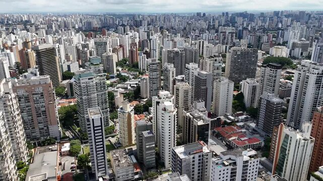 Aerial video above Parque Ibirapuera Sao Paulo on a sunny day