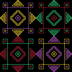 Kasuti india stitch embroidery needlework for fabric background paper wallpaper tiles seamless artwork simple geometric printed  pattern design