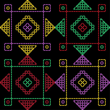 Kasuti india stitch embroidery needlework for fabric background paper wallpaper tiles seamless artwork simple geometric printed  pattern design