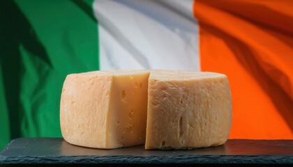 Delicious Cheese Displayed Against Irish Flag Background