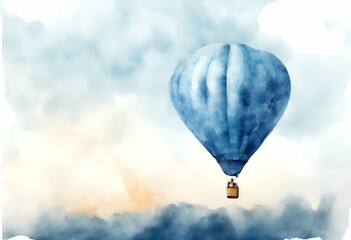 Naklejka premium transparent air blue png watercolor hot background balloon children baby vehicle card party ballooning vignetting sport cute summer tour tourism retro float drawing