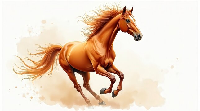 cavalo majestoso, posado graciosamente com a cabeça erguida, em um estilo aquarela deslumbrante que combina pinceladas ousadas