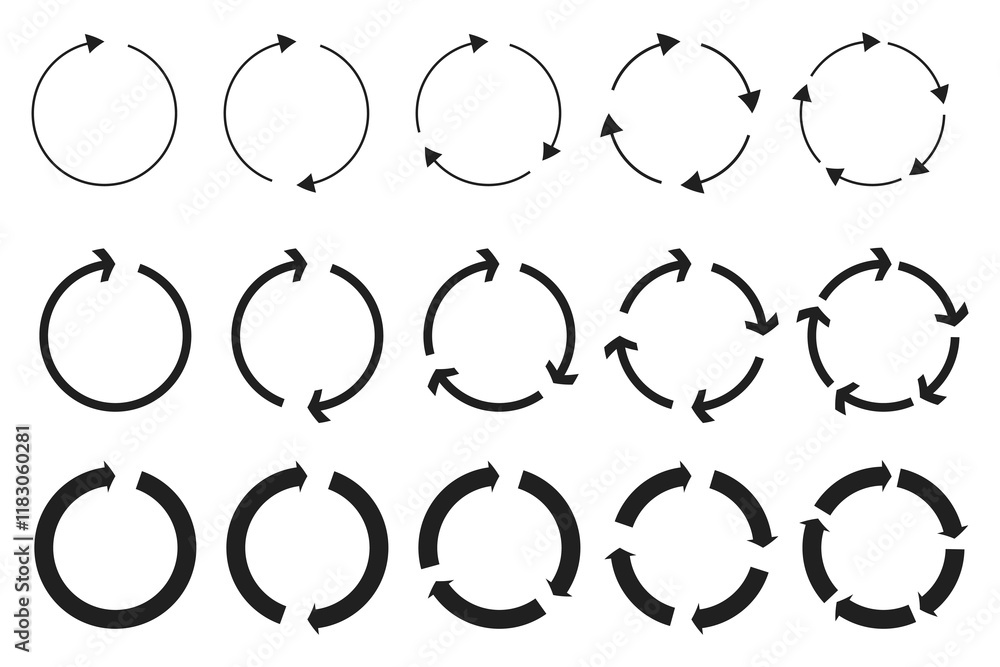 Poster cycle arrow icons. circular motion symbols. black rotation vector. continuous flow design.