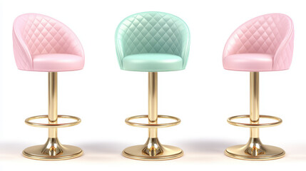 Modern elegance, three pastelcolored bar stools for kitchen and areas 