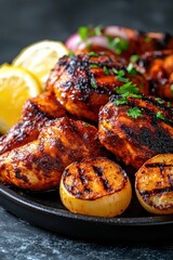 Juicy Grilled Tandoori Chicken with Lemon and Onion Garnish