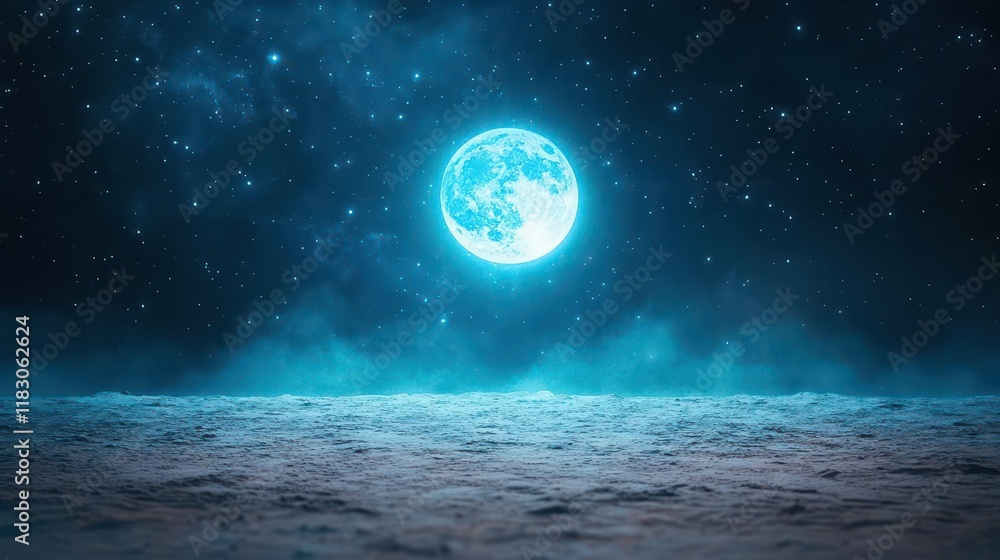 Poster illuminating full moon casting a soft glow over tranquil night sky creating a peaceful and enchantin
