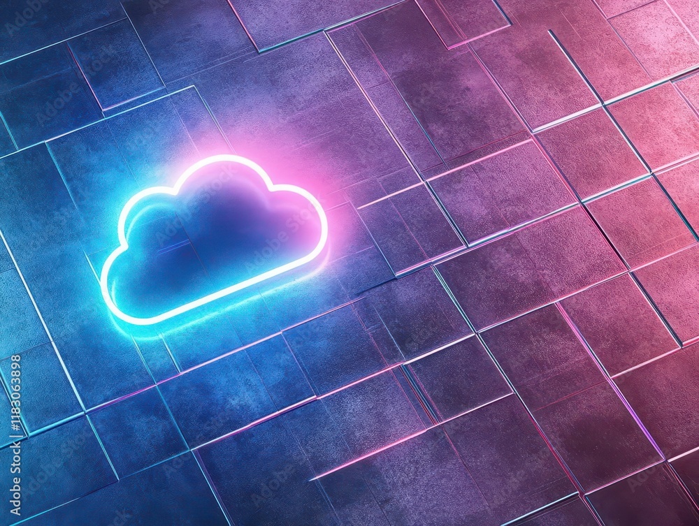 Poster vibrant neon cloud illuminating urban brick wall creating a unique contrast between modern art and u