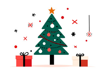 Fototapeta premium A Christmas tree with a star on top and a bunch of ornaments hanging from it