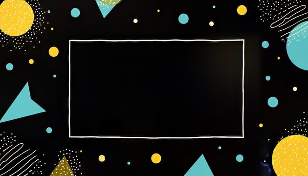 Colorful abstract frame with geometric shapes on a black background.