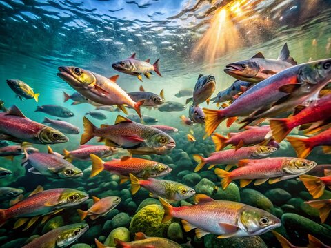 Low Light Chaos:  Barbodes Gonionotus & Salmon Spawning Frenzy in River