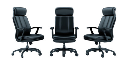Stylish and functional, three black leather office chairs for a modern workspace