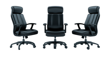 Stylish and functional, three black leather office chairs for a modern workspace