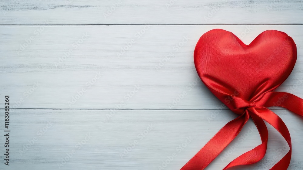 Poster vibrant red heart elegantly wrapped with a red ribbon symbolizing love affection and connection in a