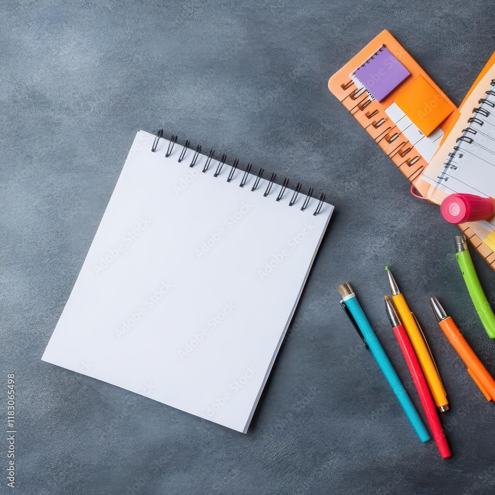 Poster aesthetic workspace featuring a notebook pencils and ruler artfully arranged on a wooden table creat