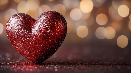 Fototapeta premium Sparkling Red Heart Shaped Ornament with Soft Bokeh Background for Valentine s Day