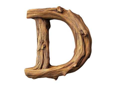 Wooden letter 'd' on a dark background, study in typography and minimalist design