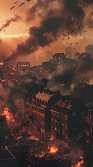 Fototapeta premium The Terrifying Ordeal of World War II Air Raids: A City Under Siege.