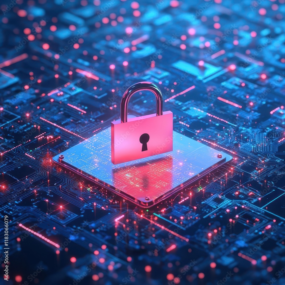 Fototapete Intricate Security Padlock Embedded in a Futuristic Circuitry Design Symbolizing Technology Innovation and Digital Protection in Modern Society