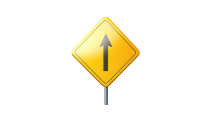 Bright yellow road sign with upward arrow, a symbol of direction and progress