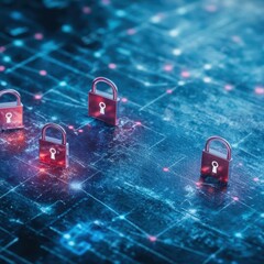Intricate Arrangement of Colorful Padlocks on a Textured Circuit Board Evoking Themes of Security Connectivity and Modern Technology in Urban Life