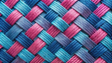 Intricate Woven Textile with Pink, Blue, and Purple Accents