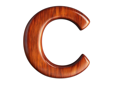 Rustic wooden letter c on textured black background for design elements 