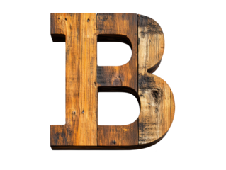 Rustic wooden letter b on a black background, alphabet photography