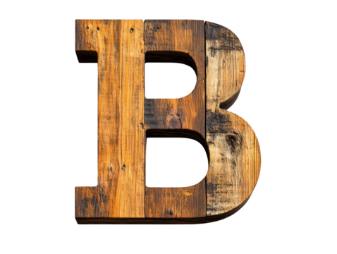 Rustic wooden letter b on a black background, alphabet photography