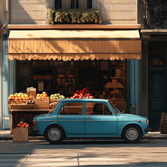 Fototapeta premium old car in front of a house