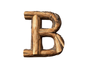 Rustic wooden letter b on a dark background, vintage typography image 