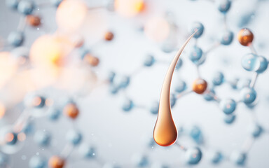 Single hair with transparent molecules background, 3d rendering.